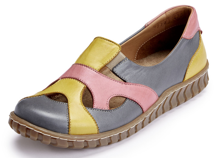 - Gemini Slipper aus Rind-Nappaleder, in Größe 036 bis 042, in Farbe GRAU-GELB-LACHS Ansicht 1