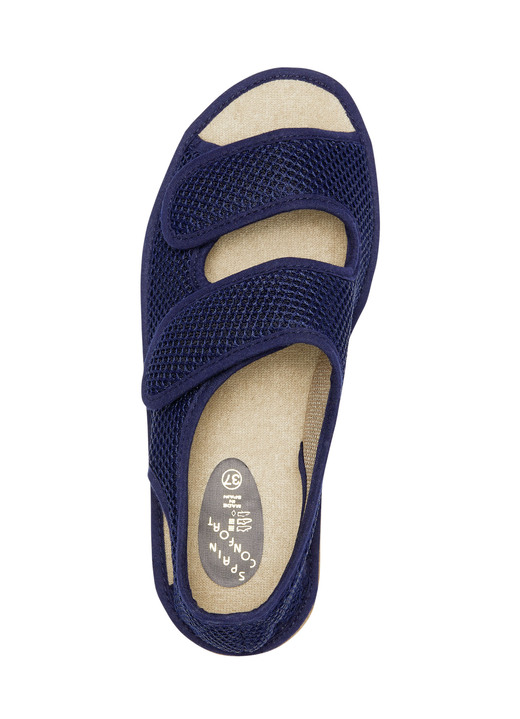 Sandaletten & Pantoletten - Bequeme Damen-Sandalen, Weite H, aus gepolstertem Textilmaterial, in Größe 036 bis 042, in Farbe MARINE Ansicht 2