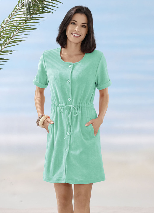 Strandkleider - Frottier-Kleid mit durchgehender Knopfleiste, in Größe 038 bis 054, in Farbe KORALLE Ansicht 3
