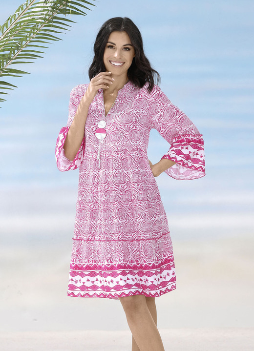 Strandkleider - Kleid aus Viskose, allover dessiniert, in Größe 036 bis 052, in Farbe FUCHSIA-WEISS Ansicht 1