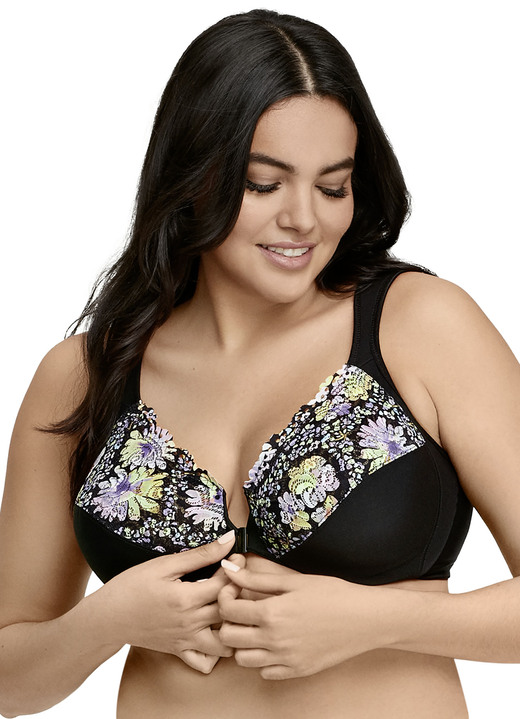 Bügel-BH - Glamorise Bügel-BH mit Floraldessin Ansicht 2 Bügel-BH - Glamorise Bügel-BH mit Floraldessin, in Größe 075 bis 115, in Cup D, in Farbe SCHWARZ-BUNT Ansicht 2