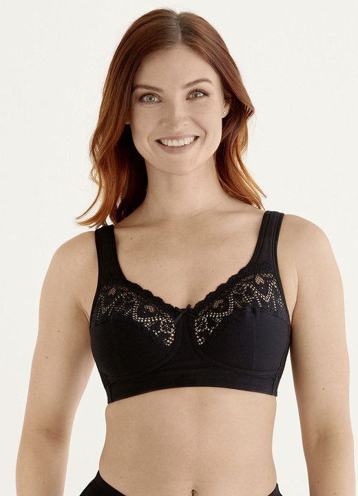 Soft-BH - Swegmark of Sweden BH mit Elastikspitze, in Größe 075 bis 100, in Cup B, in Farbe SCHWARZ Ansicht 2