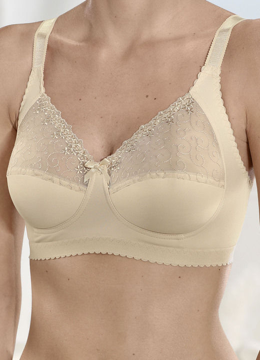 Damenwäsche - BH mit Tüllstickerei, in Größe 080 bis 105, in Cup C, in Farbe PUDER Ansicht 1