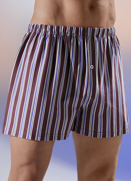 Herrenwäsche - Viererpack Boxershorts mit Dehnbund, in Größe 005 bis 016, in Farbe 3X KASTANIE-BUNT, 1X UNI KASTANIE