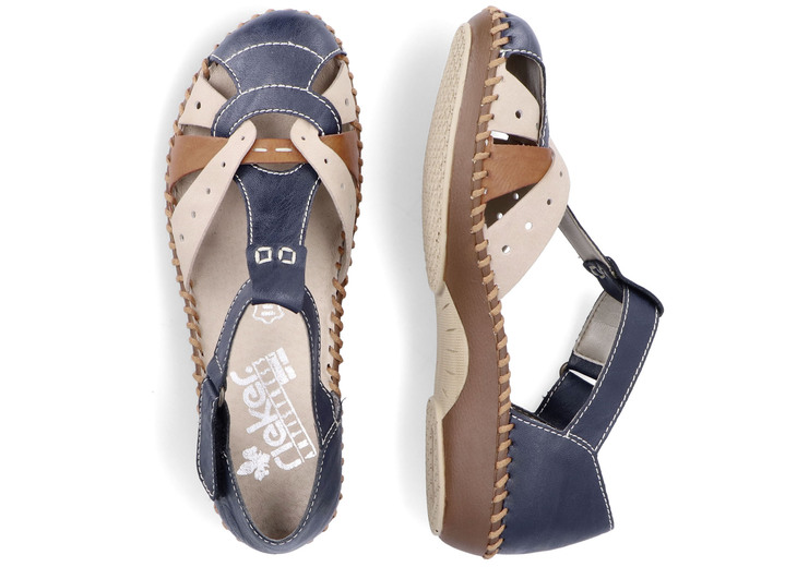 Sandaletten & Pantoletten - Rieker, leichte Damen-Sandalen, Weite G, mit Klettverschluss, in Größe 036 bis 042, in Farbe MARINE-BEIGE-COGNAC Ansicht 7