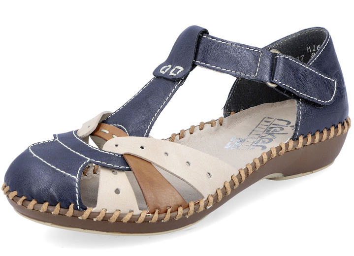 Sandaletten & Pantoletten - Rieker, leichte Damen-Sandalen, Weite G, mit Klettverschluss, in Größe 036 bis 042, in Farbe MARINE-BEIGE-COGNAC Ansicht 1