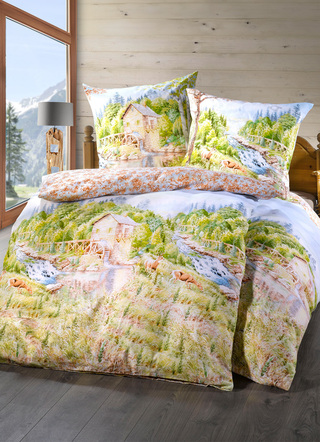 Bettwäschegarnituren - Beidseitig bedruckte Bettwäsche-Garnitur mit Landschaftsmotiv – Farbe MULTICOLOR Bettwäschegarnituren - Beidseitig bedruckte Bettwäsche-Garnitur mit Landschaftsmotiv, in Größe 111 (40/80 cm + 135/200 cm) bis 412 (4-teiliges Sparset), in Farbe MULTICOLOR