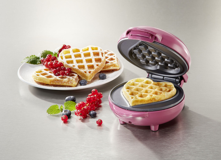Küchengeräte - Mini-Waffeleisen mit Antihaftbeschichtung, in Farbe BEERE, in Ausführung Herz-Form