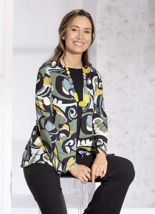 Shirts - Shirtjacke in verschlussloser Form Ansicht 2 Shirts - Shirtjacke in verschlussloser Form, in Größe 038 bis 052, in Farbe SCHWARZ-OLIV Ansicht 2