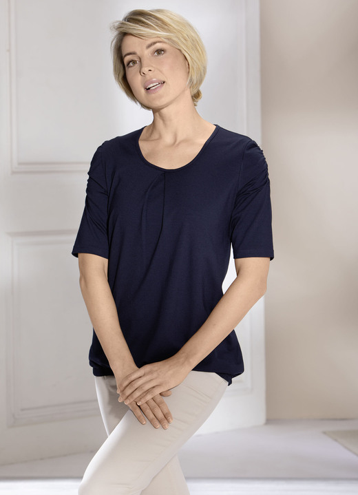 Shirts - Shirt mit Kellerfalte in 2 Farben, in Größe 036 bis 048, in Farbe MARINE Ansicht 1