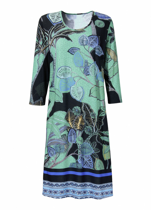 Nachthemden Langarm - Nachthemd von Laurina mit tollem Druckdessin und Modal, in Größe 036 bis 052, in Farbe SCHWARZ-GRÜN-BUNT Ansicht 3