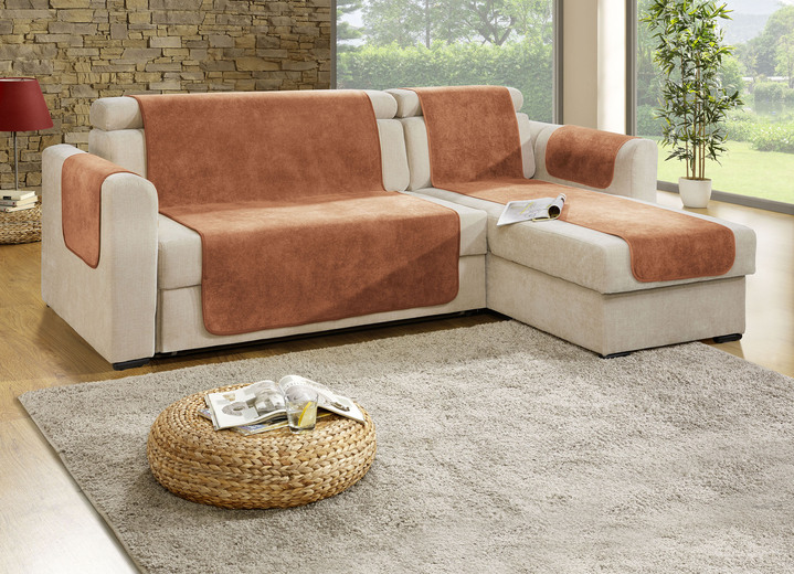Sessel- & Sofaüberwürfe - Sessel- und Sofaschoner mit Fleckschutz und Anti-Rutsch-Beschichtung, in Größe 101 (Sesselschoner, 50x150 cm) bis 865 (2 Armlehnenschoner, 50x 70 cm), in Farbe TERRA Ansicht 1