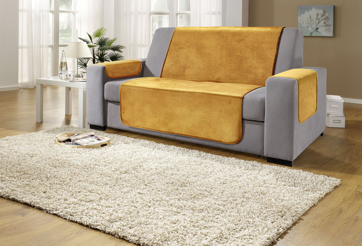 - Sessel- und Sofaschoner mit Anti-Rutsch-Beschichtung, in Größe 101 (Sesselschoner, 50x150 cm) bis 865 (2 Armlehnenschoner, 50x 70 cm), in Farbe GOLD