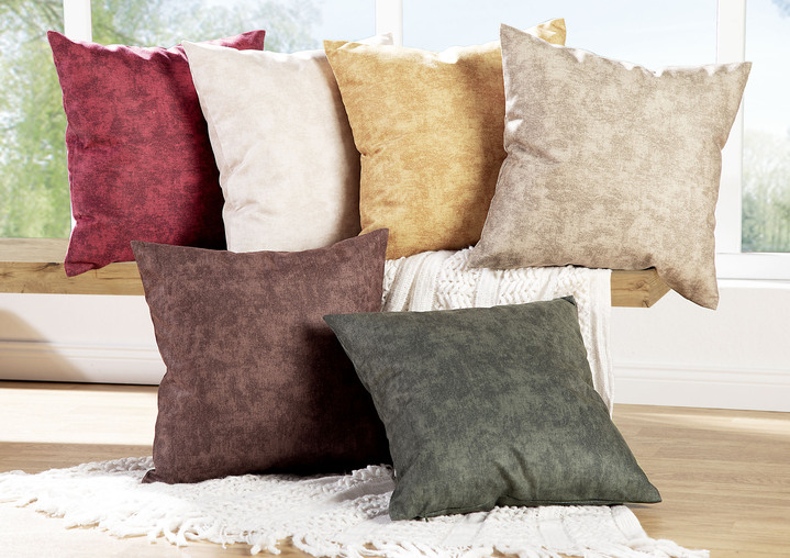 Dekokissen & Hüllen - Marmorierte Velours-Kissenbezüge, in Größe 105 (40x40 cm) bis 110 (50x50 cm), in Farbe CREME Ansicht 2