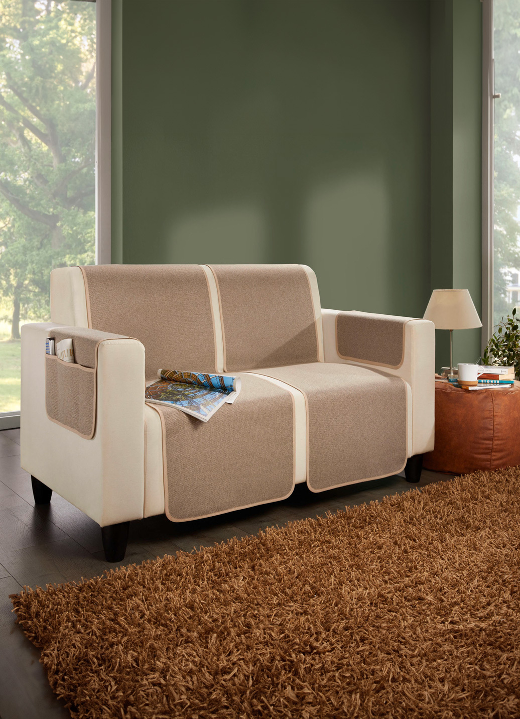 Sessel- & Sofaüberwürfe - Kombistarke Wohnaccessoires mit Anti-Rutsch-Beschichtung Ansicht 3 Sessel- & Sofaüberwürfe - Kombistarke Wohnaccessoires mit Anti-Rutsch-Beschichtung, in Größe 100 (Sesselschoner, 50x140 cm) bis 865 (2 Armlehnenschoner, 2x 38x 55 cm), in Farbe CREME Ansicht 3