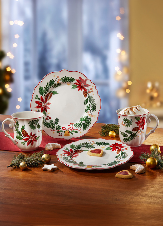 - Weihnachtliches Service aus Fine Bone China-Porzellan, in Farbe WEISS-GRÜN-ROT, in Ausführung Henkelbecher, 2er-Set Ansicht 2