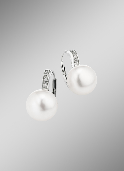 Ohrschmuck - Ohrringe mit Süßwasser-Zuchtperlen und Diamanten, in Farbe  Ansicht 1