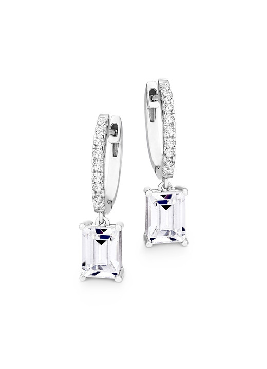 Ohrschmuck - Klappcreolen aus Silber 925/- fein mit synth. Zirkonia Ansicht 2 Ohrschmuck - Klappcreolen aus Silber 925/- fein mit synth. Zirkonia, in Farbe  Ansicht 2