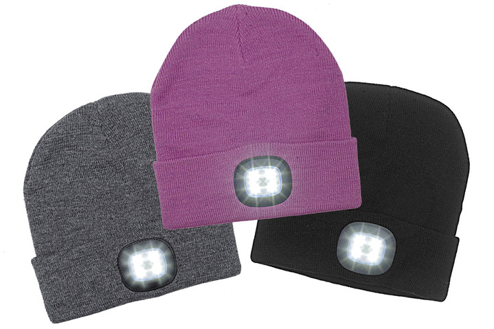 Mützen & Hüte - Modische Mütze mit integrierter, herausnehmbarer LED-Lampe, in Farbe SCHWARZ Ansicht 2