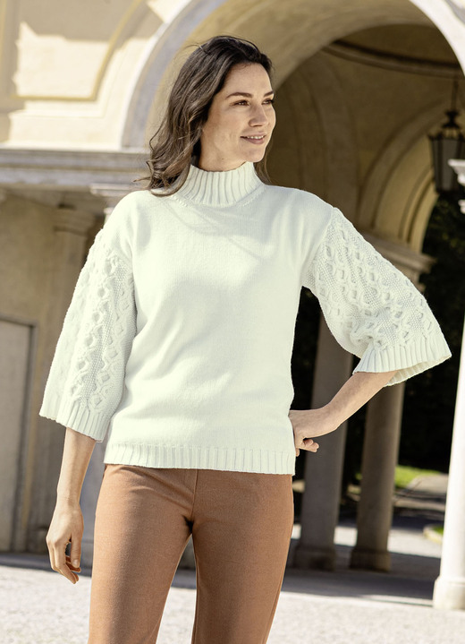 3/4-Arm - Pullover in Strickmix, in Größe L(44/46) bis XS(32/34), in Farbe WOLLWEISS Ansicht 2