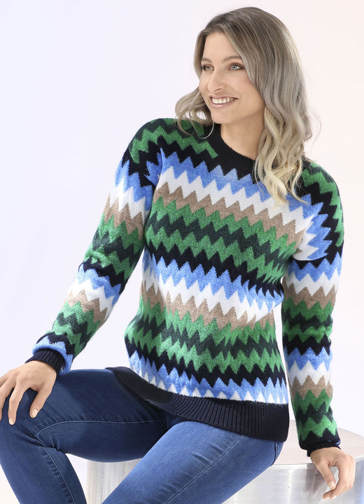 Langarm - Pullover in Jacquard-Dessin, in Größe L(44/46) bis XS(32/34), in Farbe MARINE-MULTICOLOR Ansicht 2