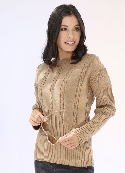Langarm - Pullover mit diagonalem Rippensaum Langarm - Pullover mit diagonalem Rippensaum, in Größe L(44/46) bis XS(32/34), in Farbe CAMEL