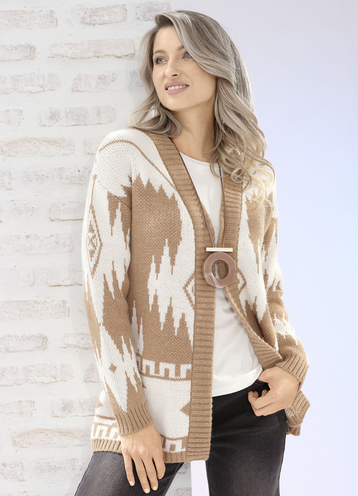 Strickjacken - Strickjacke in Kuschelqualität, in Größe L(44/46) bis XS(32/34), in Farbe CAMEL-ECRU Ansicht 2