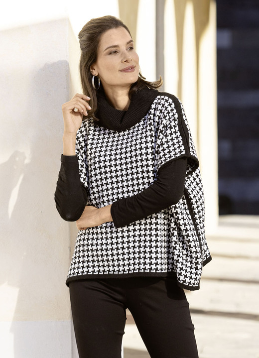 Pullover - Poncho-Pulli mit weichem Griff, in Größe 1(36-42) bis 3(50-54), in Farbe SCHWARZ-WEISS Ansicht 1