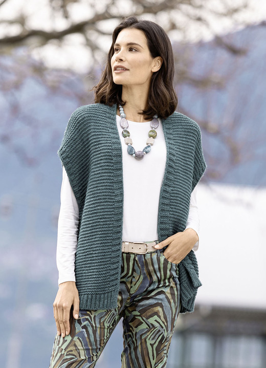 Strickwesten - Strickweste mit Alpaka , in Größe L(44/46) bis XL(48/50), in Farbe DUNKELSALBEI MELIERT Ansicht 2