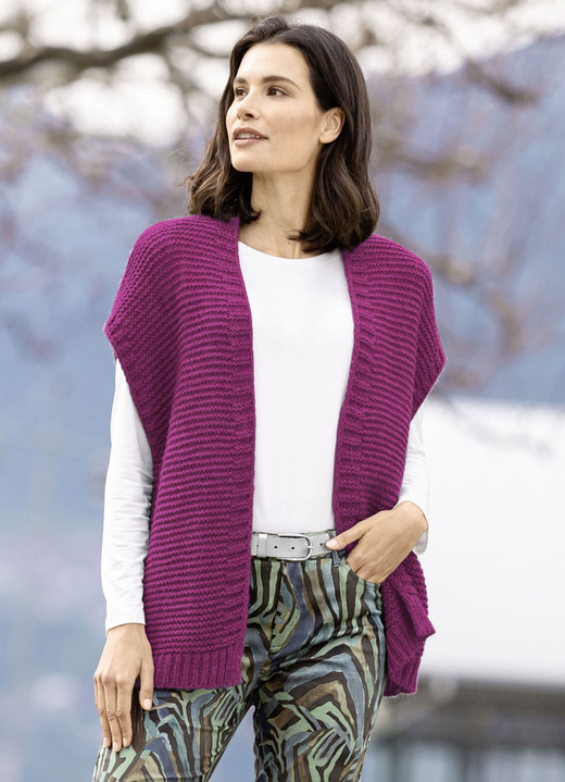 Strickwesten - Strickweste mit Alpaka-Anteil, in Größe L(44/46) bis XL(48/50), in Farbe MAGENTA MELIERT Ansicht 1