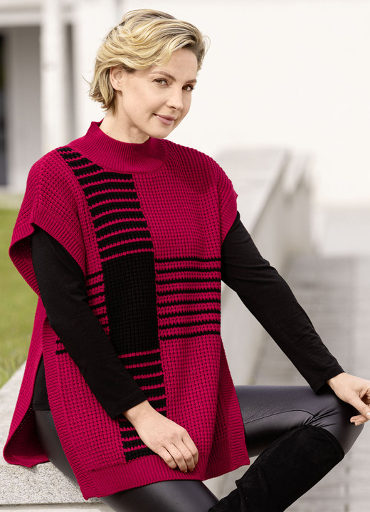 Pullover - Pullunder in Waffelstruktur, in Größe L(44/46) bis XXL(52/54), in Farbe ROT-SCHWARZ Ansicht 2