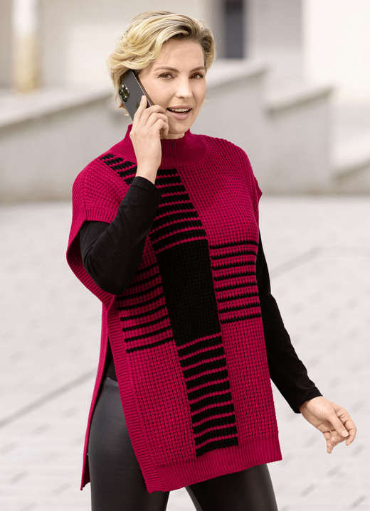 Pullover - Pullunder in Waffelstruktur, in Größe L(44/46) bis XXL(52/54), in Farbe ROT-SCHWARZ Ansicht 1