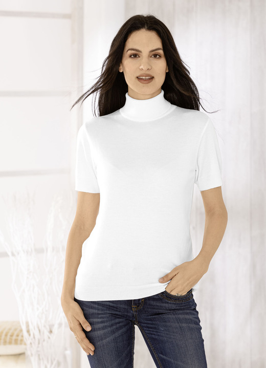 Kurzarm - Pulli in edel glänzender Qualität Kurzarm - Pulli in edel glänzender Qualität, in Größe 036 bis 052, in Farbe WOLLWEISS