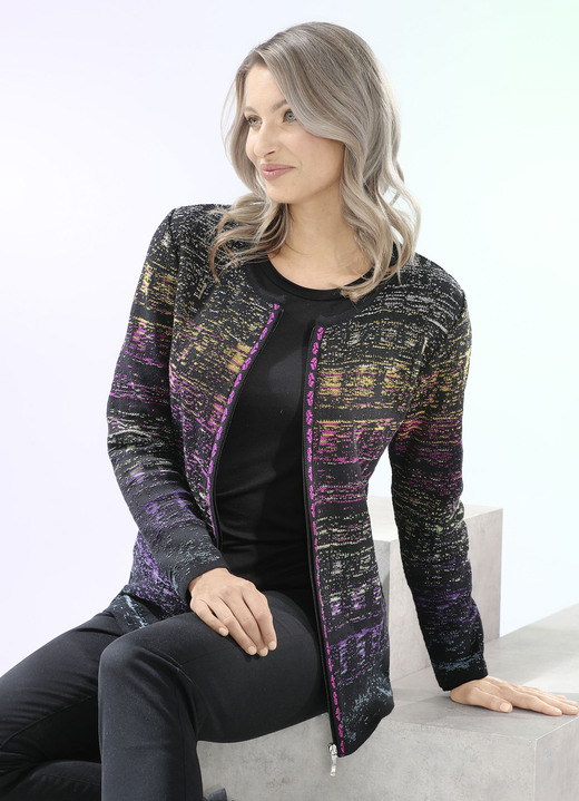 Strickjacken - Strickjacke in Jacquard-Dessin, in Größe 038 bis 054, in Farbe SCHWARZ-MULTICOLOR Ansicht 2