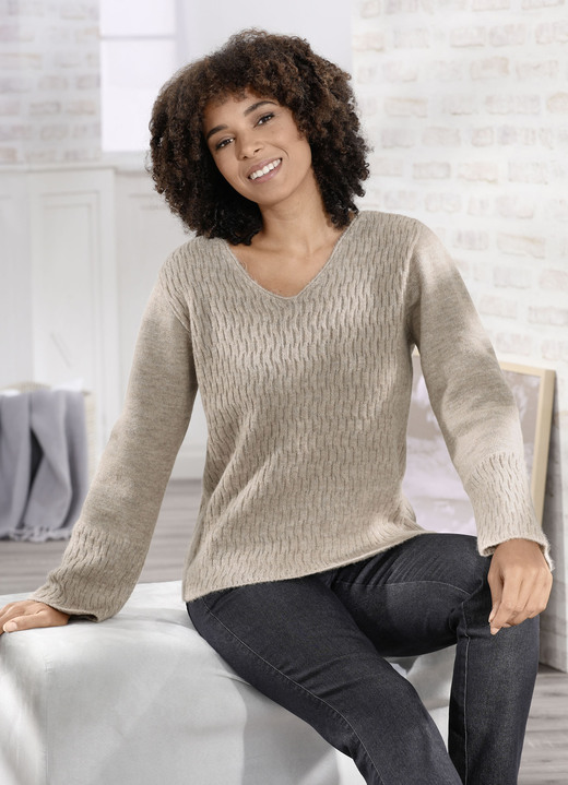 Langarm - Pullover in superweichem Griff, in Größe 036 bis 052, in Farbe BEIGE MELIERT