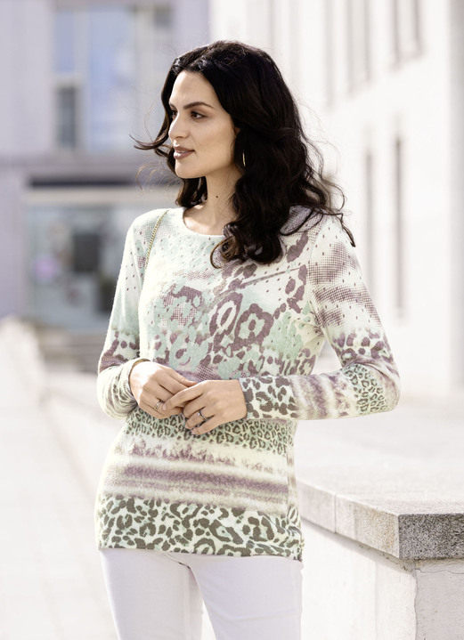 Langarm - Pullover mit Kaschmir, in Größe 036 bis 052, in Farbe MINT-ECRU-MULTICOLOR Ansicht 1