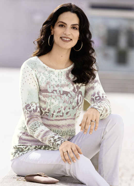 Langarm - Pullover mit Kaschmir, in Größe 036 bis 052, in Farbe MINT-ECRU-MULTICOLOR Ansicht 3