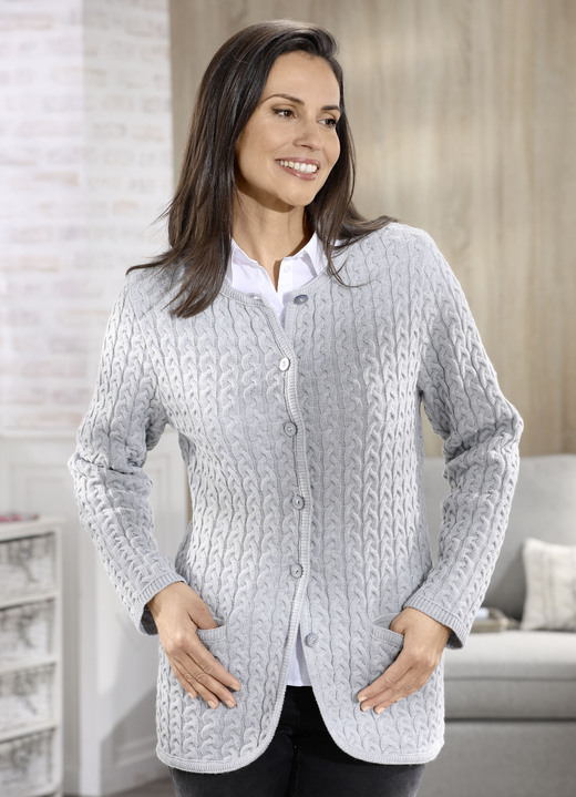 Strickjacken - Strickjacke mit Schurwolle, in Größe 038 bis 054, in Farbe GRAU Ansicht 2