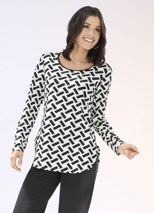 - Allover gemustertes Shirt, in Größe 034 bis 040, in Farbe ECRU-SCHWARZ Ansicht 1