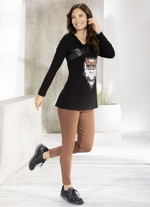 Shirts - Shirt mit schwarzem Nappaleder-Imitat-Einsatz in 2 Farben Ansicht 4 Shirts - Shirt mit schwarzem Nappaleder-Imitat-Einsatz in 2 Farben, in Größe 036 bis 054, in Farbe SCHWARZ Ansicht 4