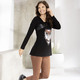 Shirts - Shirt mit schwarzem Nappaleder-Imitat-Einsatz in 2 Farben – Farbe SCHWARZ – Ansicht 4 Shirts - Shirt mit schwarzem Nappaleder-Imitat-Einsatz in 2 Farben, in Größe 036 bis 054, in Farbe SCHWARZ – Farbe SCHWARZ – Ansicht 4