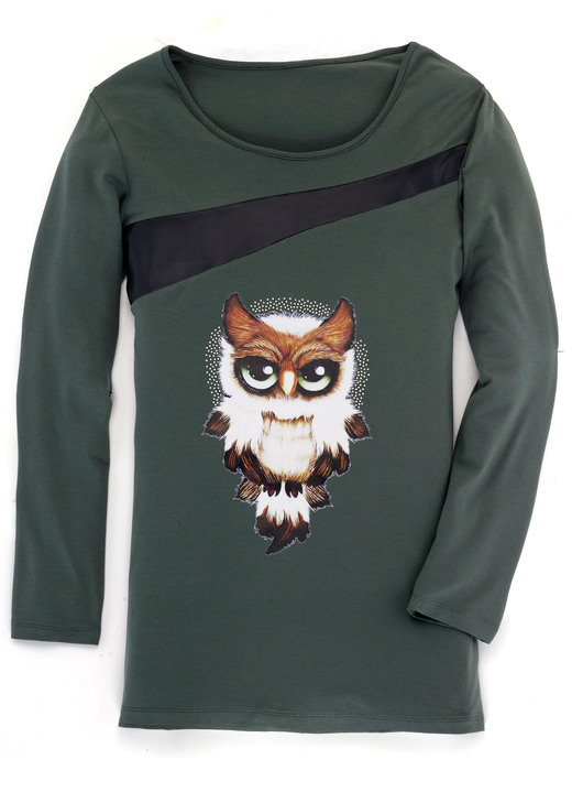 Shirts - Shirt mit schwarzem Nappaleder-Imitat-Einsatz in 2 Farben Ansicht 5 Shirts - Shirt mit schwarzem Nappaleder-Imitat-Einsatz in 2 Farben, in Größe 036 bis 054, in Farbe SCHWARZ Ansicht 5