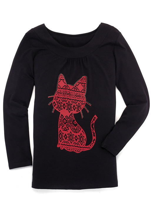 Shirts - Shirt mit Katzen-Motiv in 2 Farben Shirts - Shirt mit Katzen-Motiv in 2 Farben, in Größe 038 bis 054, in Farbe SCHWARZ