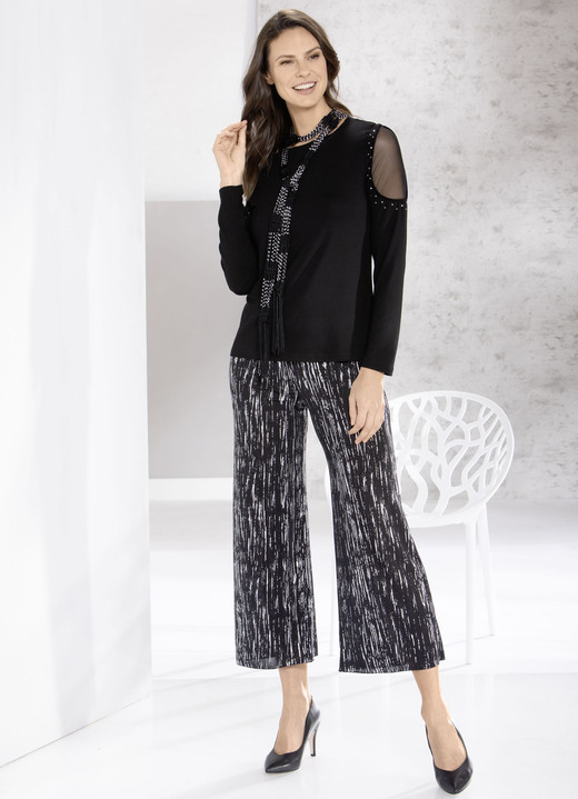 Blusen & Tuniken - Shirt-Tunika mit Netz-Einsatz, in Größe 036 bis 052, in Farbe SCHWARZ Ansicht 2