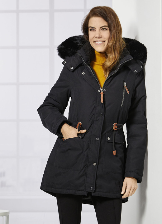 Winterjacken - Parka mit Plüsch-Innenausstattung in der Kapuze Ansicht 2 Winterjacken - Parka mit Plüsch-Innenausstattung in der Kapuze, in Größe 034 bis 052, in Farbe SCHWARZ Ansicht 2