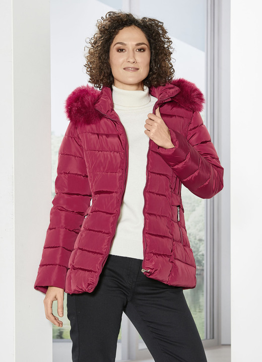 - Jacke mit abnehmbarem Kunstpelz-Besatz, in Größe 034 bis 052, in Farbe KARMINROT Ansicht 3