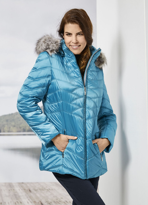 Winterjacken - Jacke mit abnehmbarem Kunstpelz-Besatz, in Größe 036 bis 052, in Farbe AQUAMARIN Ansicht 2