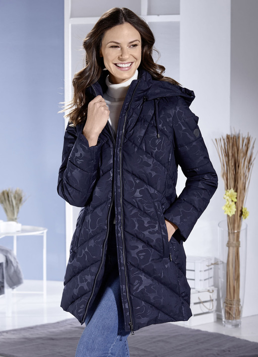 Jacken & Mäntel - Funktions-Longjacke mit dekorativem Fantasiedessin, in Größe 020 bis 060, in Farbe DUNKELBLAU Ansicht 2