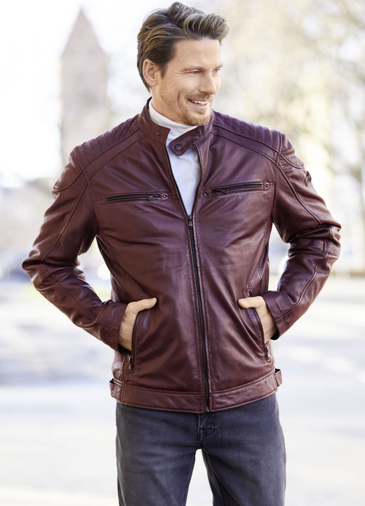 - Lederkurzjacke mit Zierstepp, in Größe 046 bis 060, in Farbe ANTIK BORDEAUX Ansicht 2