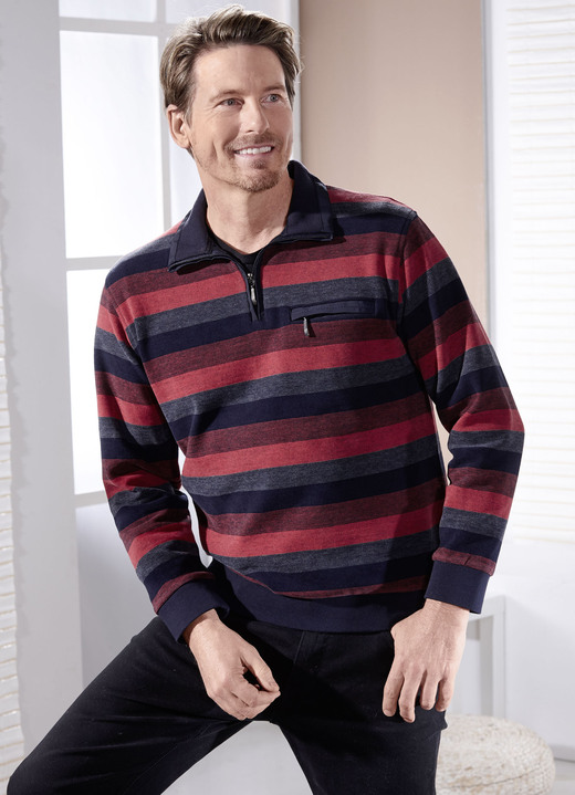 - Troyer mit Strickkragen, in Größe 046 bis 062, in Farbe NACHTBLAU-ROT-GRAU Ansicht 2